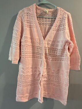 Blair Pale Pink Openwork Knit Cardigan